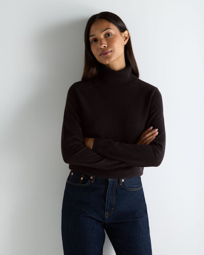 N.Peal Women's Luna Roll Neck Cashmere Jumper Cocoa Brown