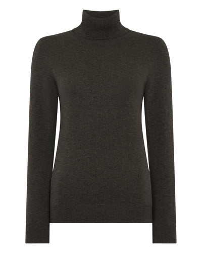 N.Peal Women's Luna Roll Neck Cashmere Jumper Grey Moss