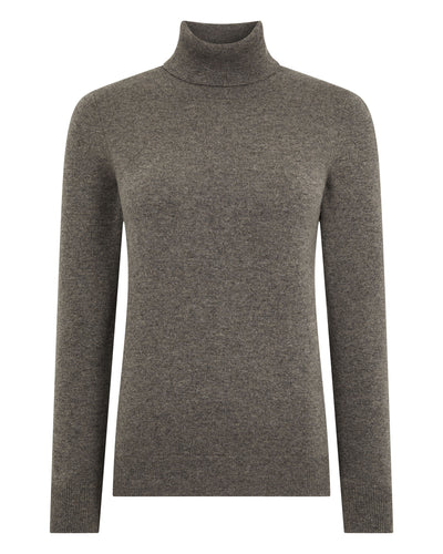 N.Peal Women's Luna Roll Neck Cashmere Jumper Wood Smoke Brown