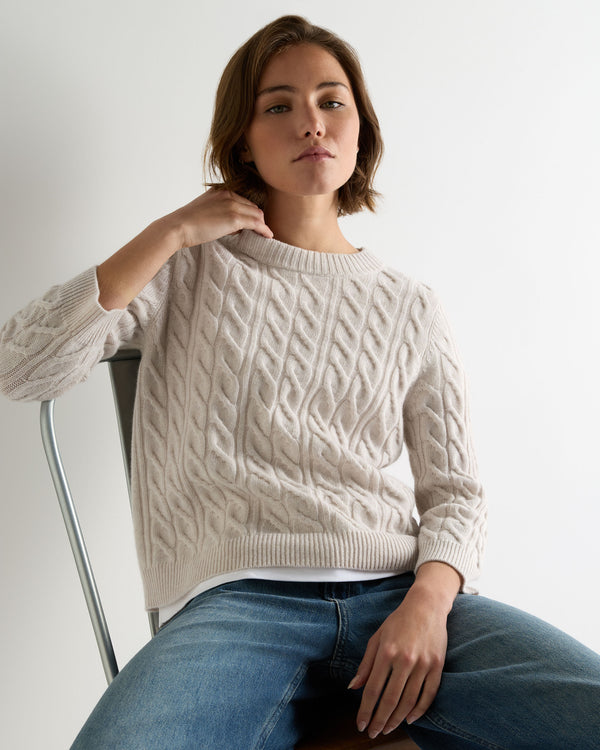 Women's Emilia Cable Round Neck Cashmere Jumper With Lurex 1