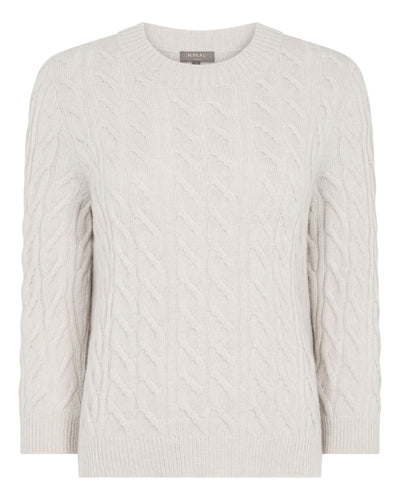 N.Peal Women's Emilia Cable Round Neck Cashmere Jumper With Lurex Frost White Sparkle