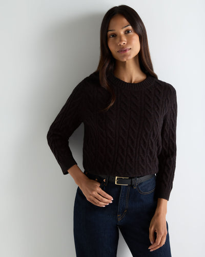 N.Peal Women's Emilia Cable Round Neck Cashmere Jumper Cocoa Brown