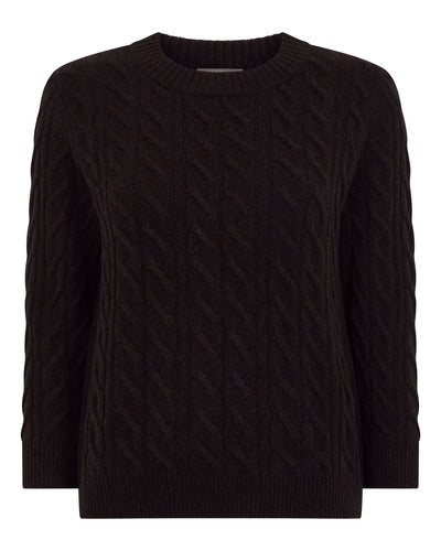 N.Peal Women's Emilia Cable Round Neck Cashmere Jumper Cocoa Brown