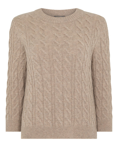 N.Peal Women's Emilia Cable Round Neck Cashmere Jumper Oatmeal Brown
