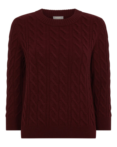 N.Peal Women's Emilia Cable Round Neck Cashmere Jumper Rustic Red