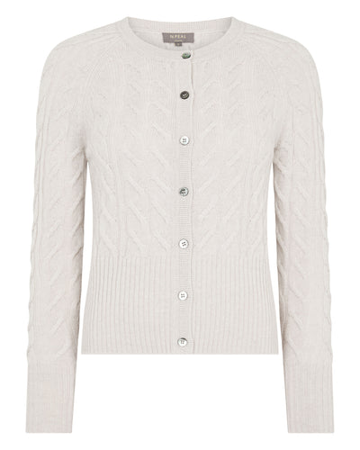 N.Peal Women's Myla Cable Cashmere Cardigan With Lurex Frost White Sparkle