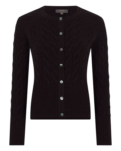 N.Peal Women's Myla Cable Cashmere Cardigan Cocoa Brown