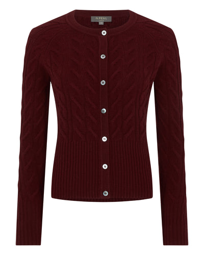 N.Peal Women's Myla Cable Cashmere Cardigan Rustic Red
