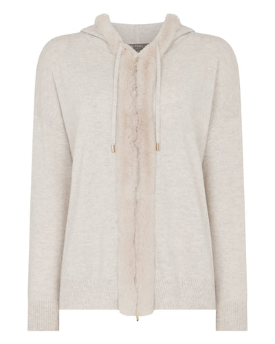 N.Peal Women's Alicia Fur Trim Cashmere Hoodie Pebble Grey