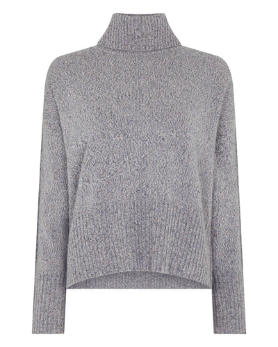 N.Peal Women's Mollie Metal Trim Roll Neck Cashmere Jumper With Lurex Ash Grey Sparkle