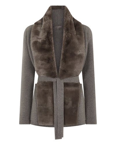 N.Peal Women's Ruby Herringbone Fur Cardigan Wood Smoke Brown