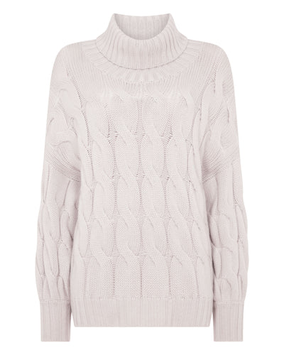 N.Peal Women's Hana Chunky Cable Roll Neck Cashmere Jumper Snow Grey