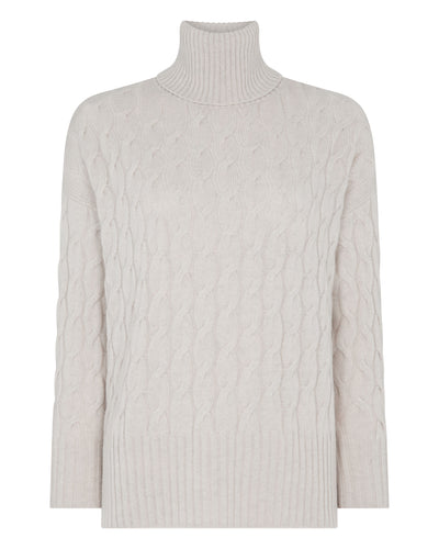 N.Peal Women's Emmie Relaxed Cable Roll Neck Cashmere Jumper Arctic Grey Melange