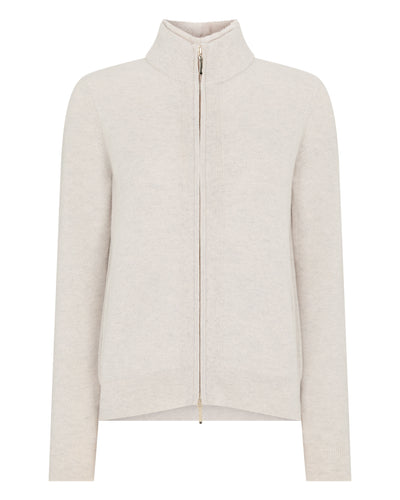N.Peal Women's Honeycomb Full Zip Cashmere Jumper With Fur Trim Pebble Grey