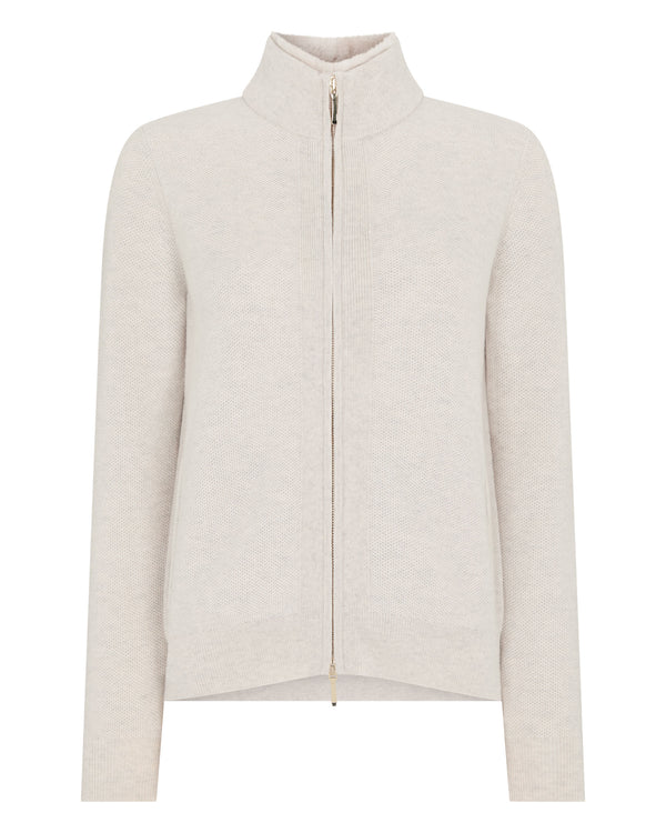 Women's Honeycomb Full Zip Cashmere Jumper With Fur Trim 2