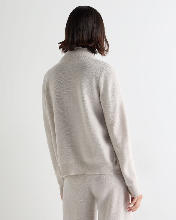 Women's Honeycomb Full Zip Cashmere Jumper With Fur Trim 4