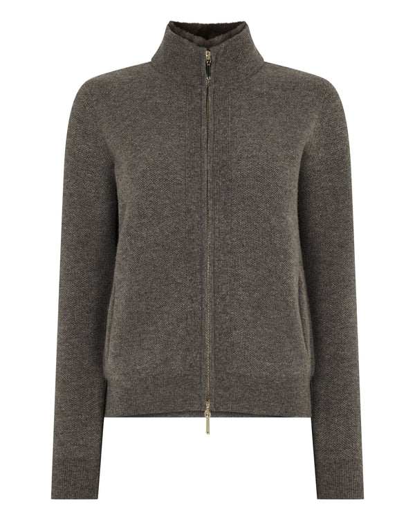 Women's Honeycomb Full Zip Cashmere Jumper With Fur Trim 2