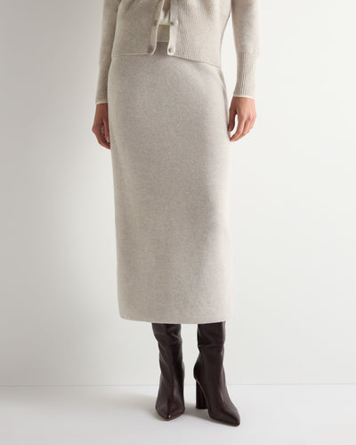 N.Peal Women's Honeycomb Knit Cashmere Skirt Pebble Grey