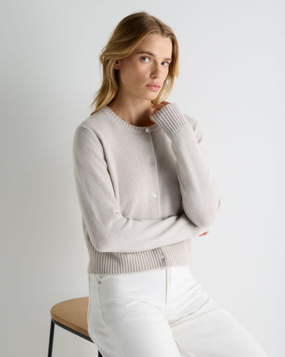 N.Peal Women's Chunky Crop Cashmere Cardigan Arctic Grey Melange