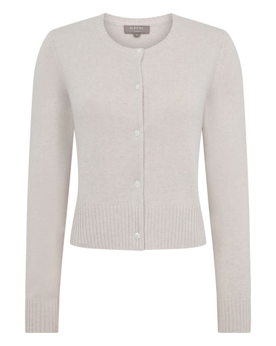 N.Peal Women's Chunky Crop Cashmere Cardigan Arctic Grey Melange