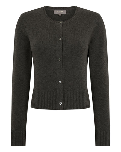 N.Peal Women's Chunky Crop Cashmere Cardigan Grey Moss