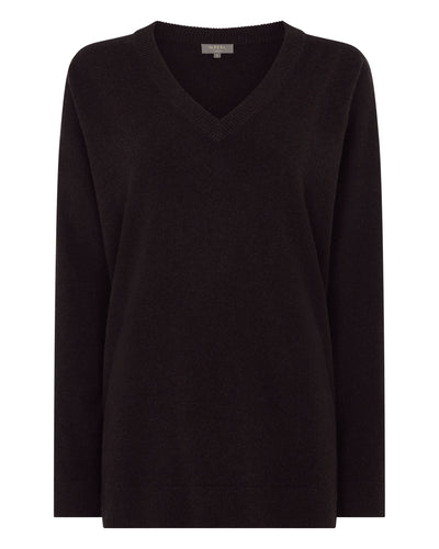 N.Peal Women's Longline V Neck Cashmere Jumper Cocoa Brown