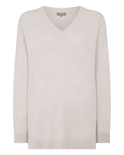 N.Peal Women's Longline V Neck Cashmere Jumper Pebble Grey