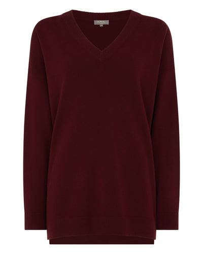 N.Peal Women's Longline V Neck Cashmere Jumper Rustic Red