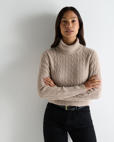 N.Peal Women's Adelyn Cable Roll Cashmere Jumper Cashew Brown