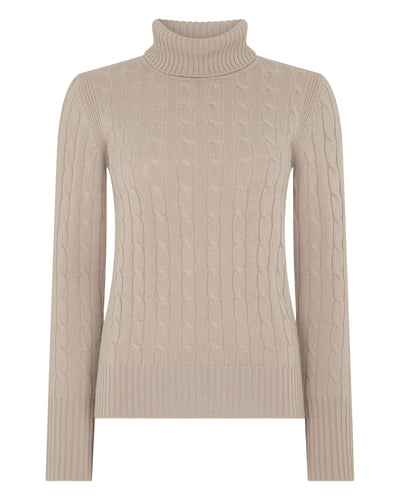 N.Peal Women's Adelyn Cable Roll Cashmere Jumper Cashew Brown