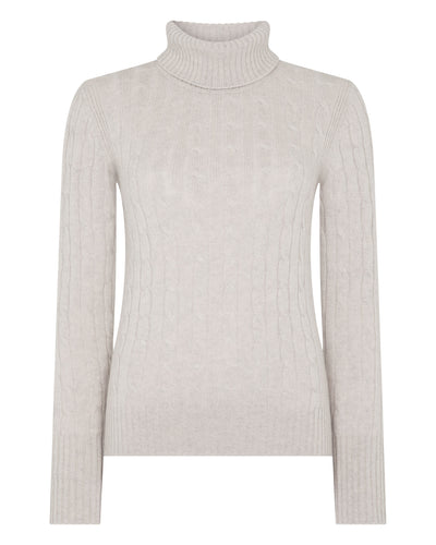 N.Peal Women's Adelyn Cable Roll Cashmere Jumper Pebble Grey