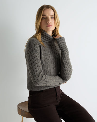 N.Peal Women's Adelyn Cable Roll Cashmere Jumper Wood Smoke Brown