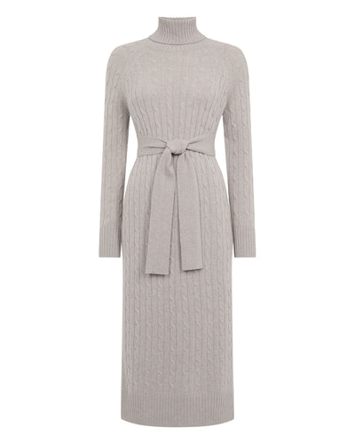N.Peal Women's Longline Cable Cashmere Dress Oat Grey