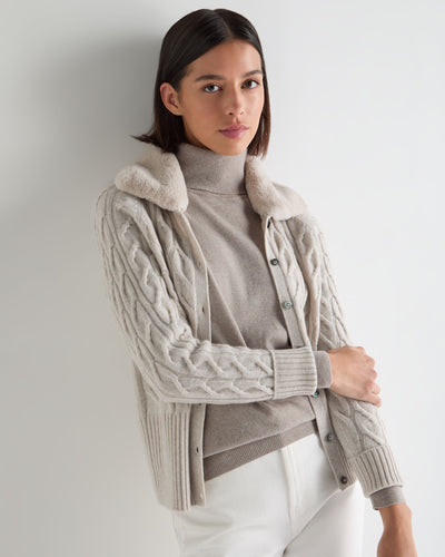 N.Peal Women's Myla Fur Collar Cashmere Cardigan Pebble Grey