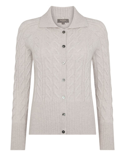 N.Peal Women's Myla Fur Collar Cashmere Cardigan Pebble Grey