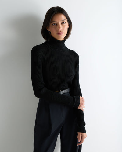 N.Peal Women's Superfine Cashmere Ribbed Roll Neck Jumper Black
