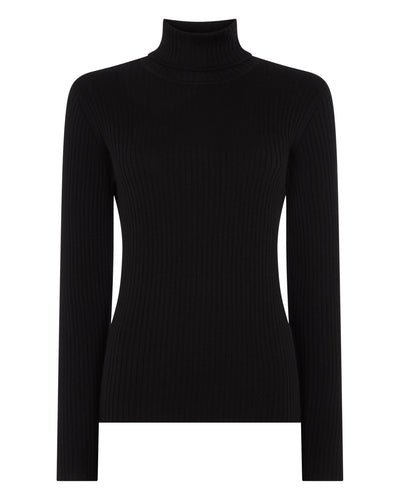 N.Peal Women's Superfine Cashmere Ribbed Roll Neck Jumper Black