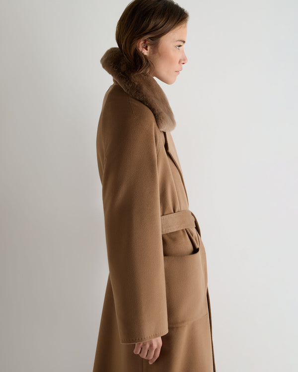 Women's Longline City Coat With Fur Trim 7