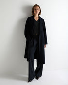 Women's Longline Woven Coat Dark Navy Blue