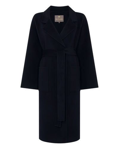 N.Peal Women's Longline Woven Coat Dark Navy Blue