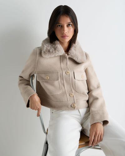 N.Peal Women's Rosie Fur Collared Jacket Beige Brown