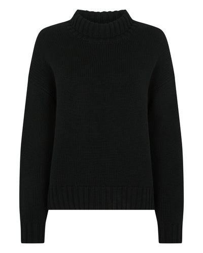 N.Peal Women's Chunky Funnel Neck Cashmere Jumper Black