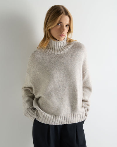 N.Peal Women's Chunky Funnel Neck Cashmere Jumper Cashmere Grey Melange