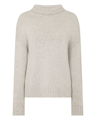 N.Peal Women's Chunky Funnel Neck Cashmere Jumper Cashmere Grey Melange