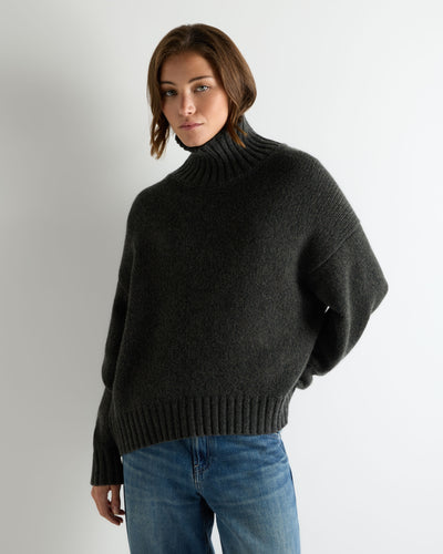 N.Peal Women's Chunky Funnel Neck Cashmere Jumper Grey Moss Melange
