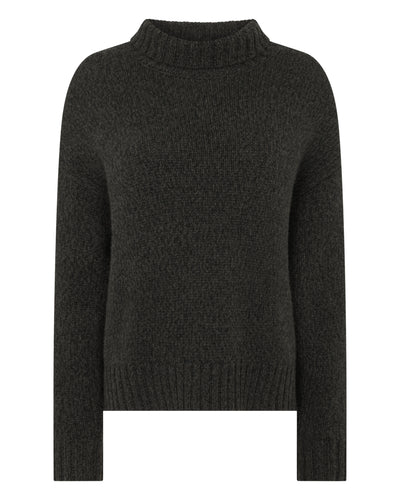 N.Peal Women's Chunky Funnel Neck Cashmere Jumper Grey Moss Melange