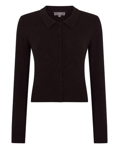 N.Peal Women's Thea Collared Cashmere Cardigan Cocoa Brown