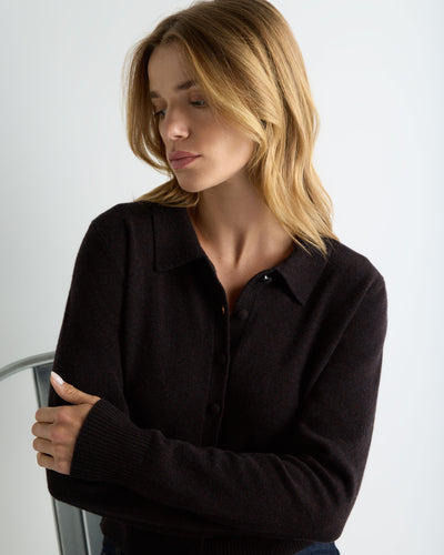N.Peal Women's Thea Collared Cashmere Cardigan Cocoa Brown