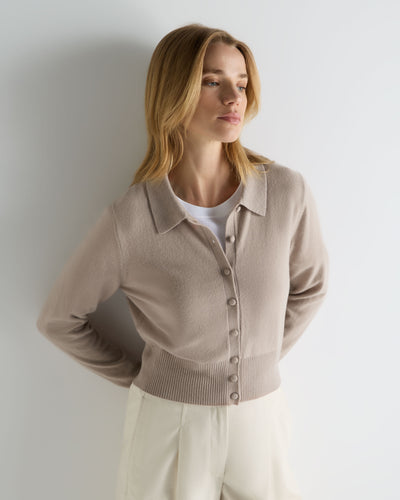 N.Peal Women's Thea Collared Cashmere Cardigan Cashew Brown