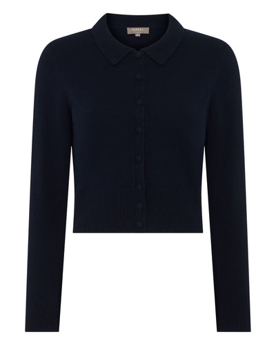 N.Peal Women's Thea Collared Cashmere Cardigan Navy Blue